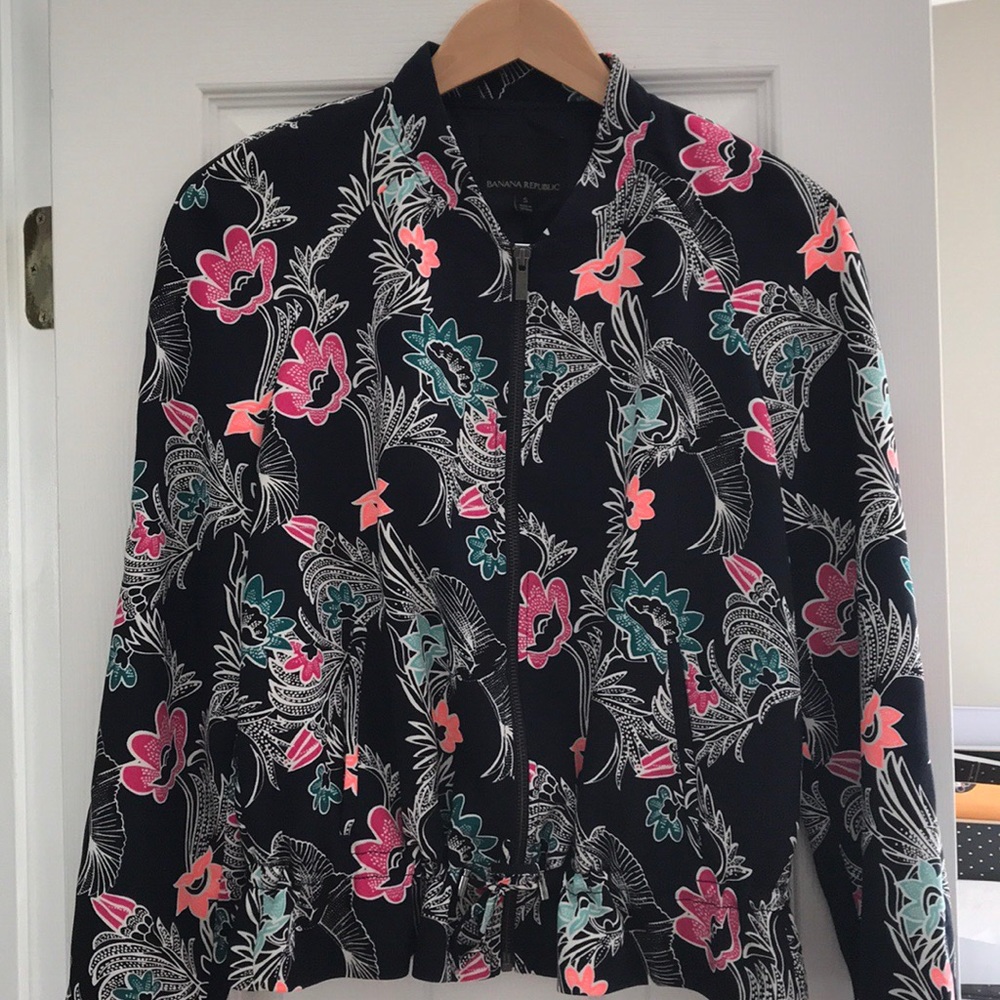 Banana Republic Bird Bomber Jacket S preppy navy - Picture 2 of 4